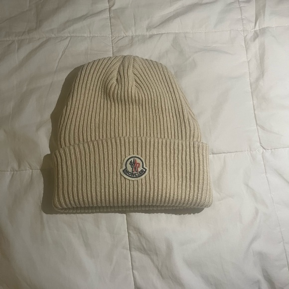 Moncler Light Tan Ribbed Knit Beanie